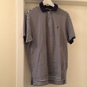 Nautica navy blue and white striped collared polo